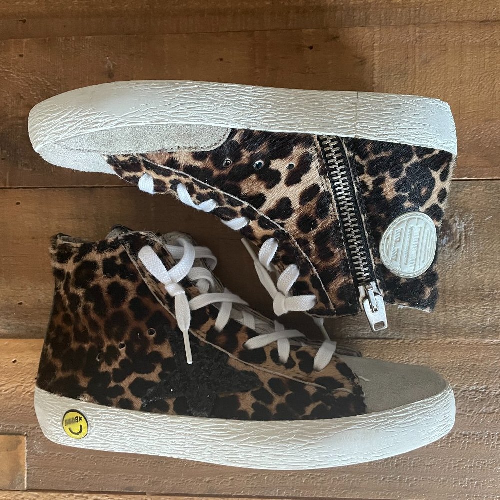 Golden Goose Kids Francy Sneaker in Leopard w/ Glitter Star